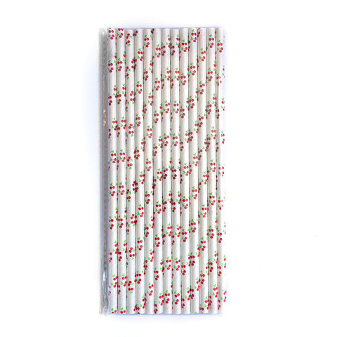 straws with cherry print