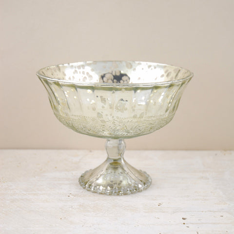 silver mercury glass compote