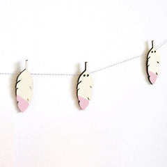 wooden pink and natural feather garland