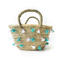 tassel basket - mint and white