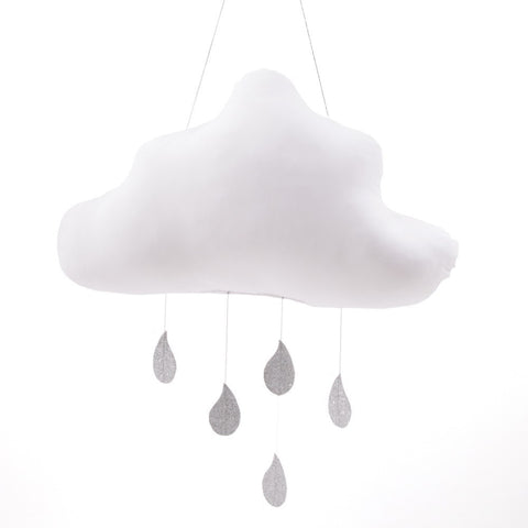 mouche mobile cloud white cotton with silver dots + drop silver