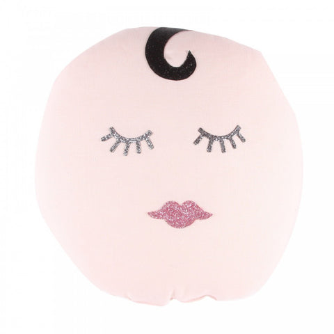 mouche face cushion pale pink linen