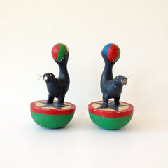 vintage wood seal figurines