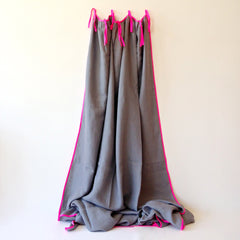 light grey linen curtain with pink fluo